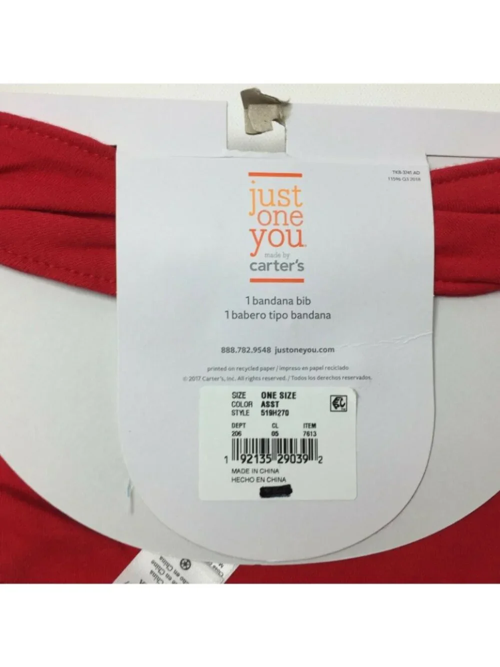 Just One You By Carters Baby Red Bandana Bib With Santa Beard Appliqué One Size